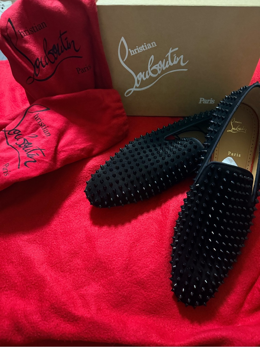Christian Louboutin Men’s Black Spiked Loafers